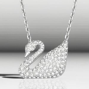 Classic Timeless Vintage Silver Swarovski Swan Pave Crystal Necklace